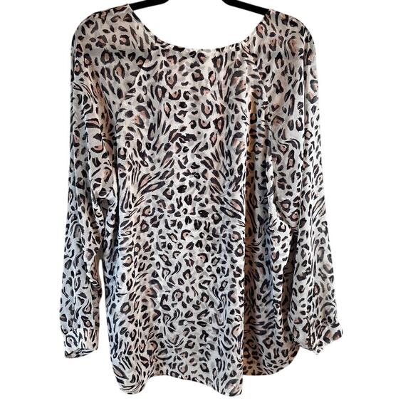 CAbi XL Animal Print Blouse – Y2K Sheer Layered Vibe, Button Cuffs - Picture 4 of 5